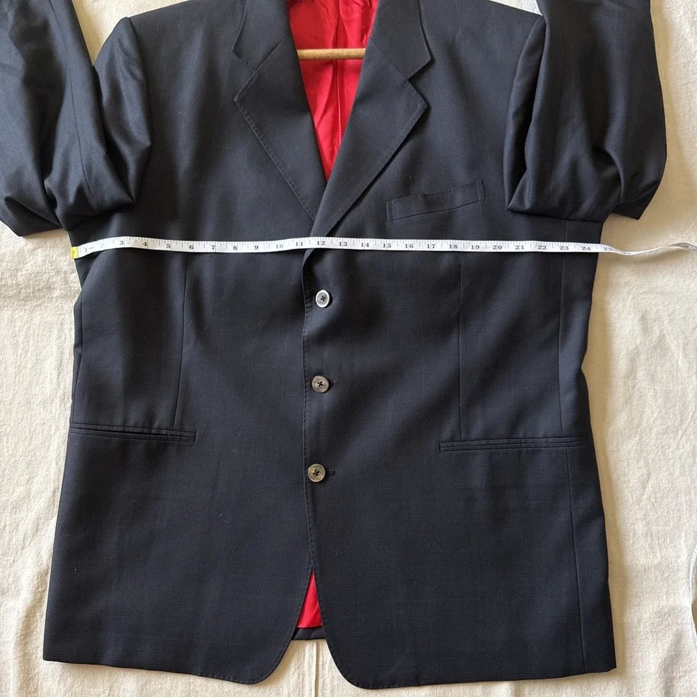Custom Tailored Holland & Sherry Blue Plaid Wool Blazer 48